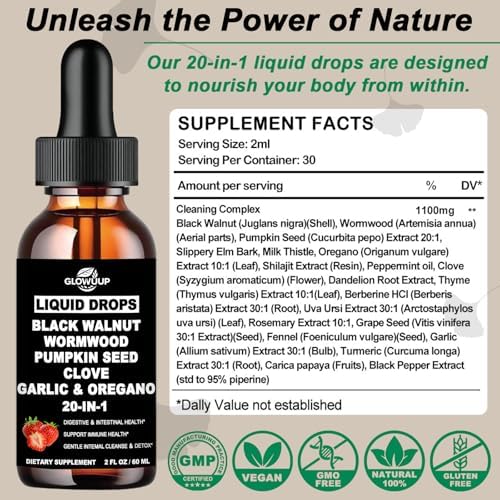 Limpiador de Ajenjo, Nogal Negro y Clavo para Humanos - Suplemento Herbal Orgánico 20 en 1 con Semillas de Calabaza, Ajo, Orégano y Cúrcuma para - imagen 7