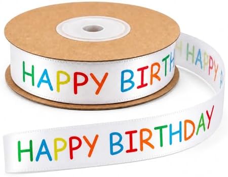 Cinta de Cumpleaños Feliz para Regalos, 15 mm x 30 ft, Cinta Blanca Impresa para Manualidades, Decoraciones de Fiesta, Ramos, Lazos y Mesas de Pastel - imagen 1