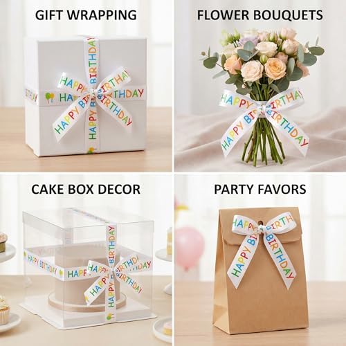 Cinta de Cumpleaños Feliz para Regalos, 15 mm x 30 ft, Cinta Blanca Impresa para Manualidades, Decoraciones de Fiesta, Ramos, Lazos y Mesas de Pastel - imagen 5