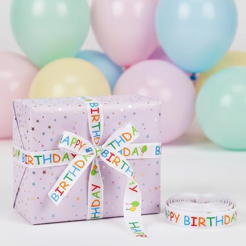 Cinta de Cumpleaños Feliz para Regalos, 15 mm x 30 ft, Cinta Blanca Impresa para Manualidades, Decoraciones de Fiesta, Ramos, Lazos y Mesas de Pastel - imagen 6