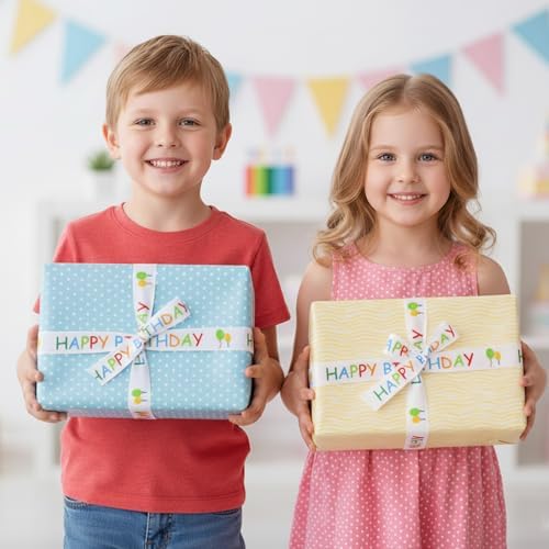 Cinta de Cumpleaños Feliz para Regalos, 15 mm x 30 ft, Cinta Blanca Impresa para Manualidades, Decoraciones de Fiesta, Ramos, Lazos y Mesas de Pastel - imagen 7