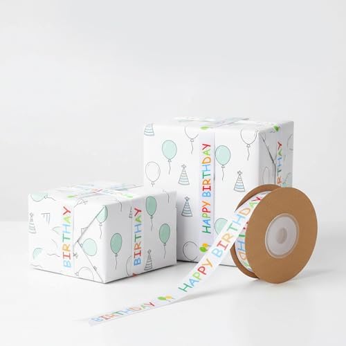 Cinta de Cumpleaños Feliz para Regalos, 15 mm x 30 ft, Cinta Blanca Impresa para Manualidades, Decoraciones de Fiesta, Ramos, Lazos y Mesas de Pastel - imagen 8