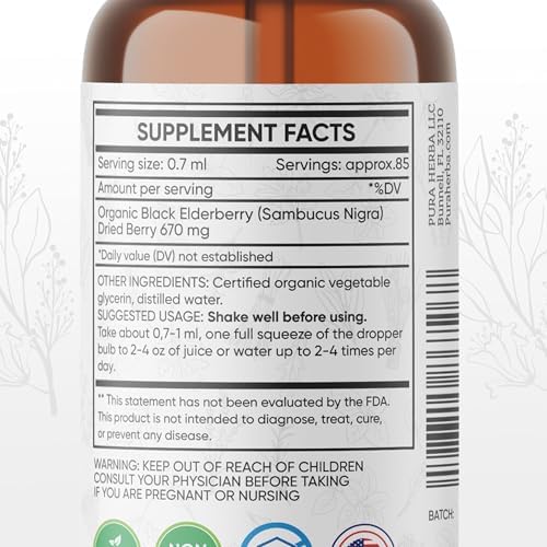 Tinción de Saúco Pura Herba – Extracto Orgánico de Saúco en Gotas – Suplemento Herbal Sambucus – Apoyo Inmunológico – Mezcla de Flor y Fruto de Saúco - imagen 2