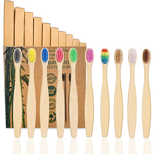 Cepillos de Dientes para Niños Sumshy Premium de Bambú - Paquete de 10 Colores, Cerdas Ultra Suaves, Biodegradables y Sin BPA, Manuales para Niños y - imagen 1