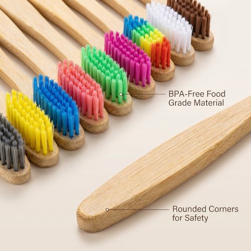 Cepillos de Dientes para Niños Sumshy Premium de Bambú - Paquete de 10 Colores, Cerdas Ultra Suaves, Biodegradables y Sin BPA, Manuales para Niños y - imagen 2