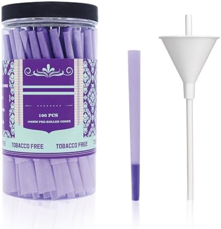 Paquete de 100 Conos Preenrollados Morados | Conos de Papel para Fumar Tamaño King de 108 MM con Cargador y Palitos para Empacar - imagen 1