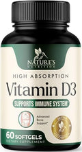 Vitamina D3 5000 UI 125 mcg por Porción - Suplemento Extra Fuerte para Huesos, Dientes, Músculos e Inmunidad - Alta Absorción - No GMO, Sin Gluten - - imagen 1
