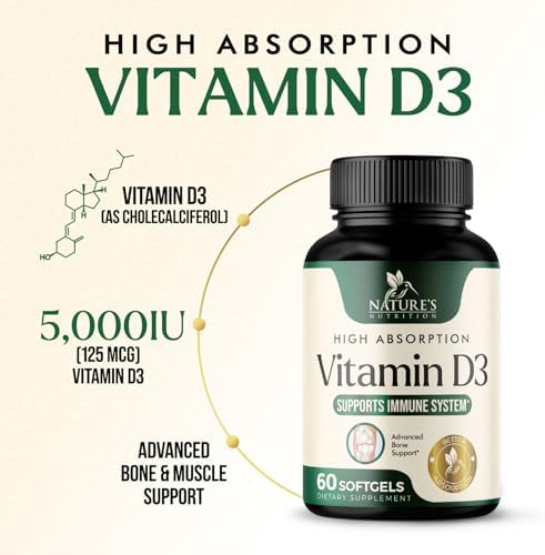 Vitamina D3 5000 UI 125 mcg por Porción - Suplemento Extra Fuerte para Huesos, Dientes, Músculos e Inmunidad - Alta Absorción - No GMO, Sin Gluten - - imagen 3