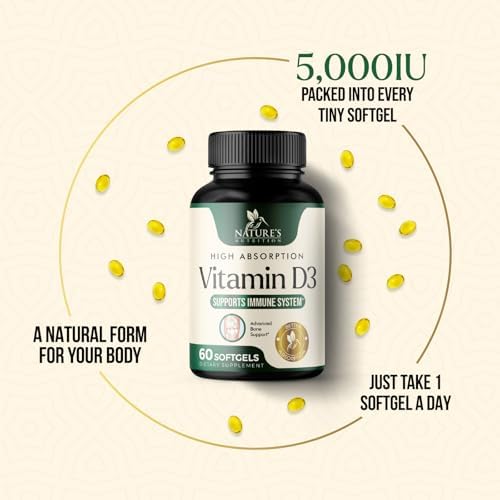 Vitamina D3 5000 UI 125 mcg por Porción - Suplemento Extra Fuerte para Huesos, Dientes, Músculos e Inmunidad - Alta Absorción - No GMO, Sin Gluten - - imagen 6