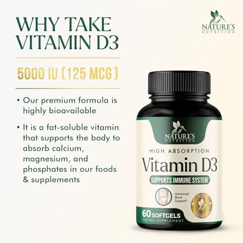 Vitamina D3 5000 UI 125 mcg por Porción - Suplemento Extra Fuerte para Huesos, Dientes, Músculos e Inmunidad - Alta Absorción - No GMO, Sin Gluten - - imagen 7