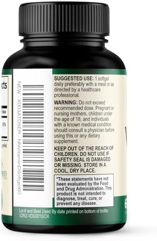 Vitamina D3 5000 UI 125 mcg por Porción - Suplemento Extra Fuerte para Huesos, Dientes, Músculos e Inmunidad - Alta Absorción - No GMO, Sin Gluten - - imagen 8