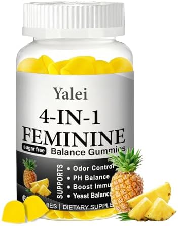 Yalei Gomas Premium 4 en 1 para el Balance Femenino y PH - Soporte Inmunológico y Olor Saludable - Veganas, No GMO - Piña Hawaiana, 60 piezas - imagen 1