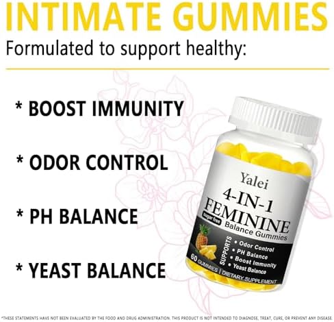 Yalei Gomas Premium 4 en 1 para el Balance Femenino y PH - Soporte Inmunológico y Olor Saludable - Veganas, No GMO - Piña Hawaiana, 60 piezas - imagen 2