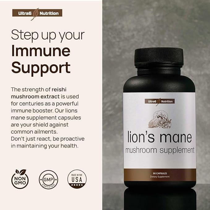 Cápsulas Orgánicas de Melena de León Ultra6 Nutrition - Suplemento con Reishi y Cordyceps para Salud Inmunológica y Cognitiva (90 Cápsulas Veganas) - imagen 6