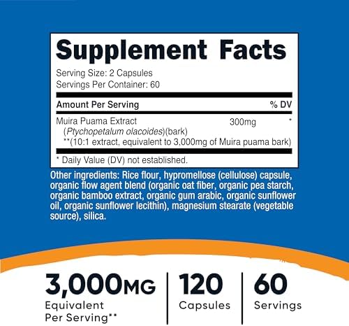 Extracto de Muira Puama Nutricost 120 Cápsulas - 60 Porciones, Vegano, Sin OGM, Sin Gluten, Ideal para Hombres y Mujeres - imagen 2