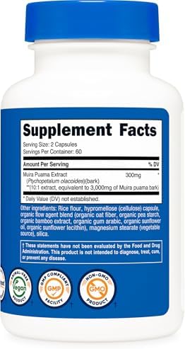 Extracto de Muira Puama Nutricost 120 Cápsulas - 60 Porciones, Vegano, Sin OGM, Sin Gluten, Ideal para Hombres y Mujeres - imagen 5