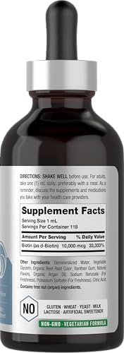 Gotas Líquidas de Biotina Horbäach 10000mcg | 120 ml | Sabor a Baya | Suplemento Vegetariano, Sin OGM y Sin Gluten - imagen 2