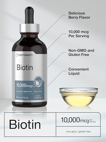 Gotas Líquidas de Biotina Horbäach 10000mcg | 120 ml | Sabor a Baya | Suplemento Vegetariano, Sin OGM y Sin Gluten - imagen 4
