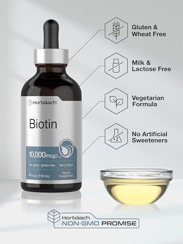 Gotas Líquidas de Biotina Horbäach 10000mcg | 120 ml | Sabor a Baya | Suplemento Vegetariano, Sin OGM y Sin Gluten - imagen 5