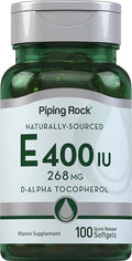Cápsulas de Vitamina E 400 IU Piping Rock | 268mg | 100 Piezas | D-Alfa Tocoferol | Suplemento No GMO y Sin Gluten - imagen 1