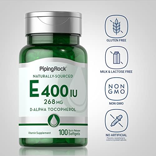 Cápsulas de Vitamina E 400 IU Piping Rock | 268mg | 100 Piezas | D-Alfa Tocoferol | Suplemento No GMO y Sin Gluten - imagen 3