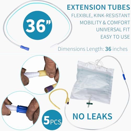 VWJ 5 Piezas de Tubo de Extensión para Bolsa de Drenaje Urinario, 36 Tubo Flexible para Catéter, Conector Universal para Sistema de Drenaje - imagen 2