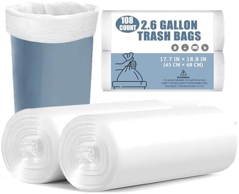Bolsas de Basura Pequeñas - 108 Piezas, 2.6 Galones, Bolsas para Baño, Oficina, Dormitorio y Cocina, Forros Blancos para Botes de Basura de 2.6 Gal. - imagen 1