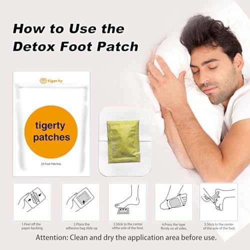 Parches para los pies Tigerty (10 Piezas), Parches Adhesivos de Vinagre de Bambú y Jengibre, Relajación y Alivio del Estrés, Mejor Sueño - imagen 3