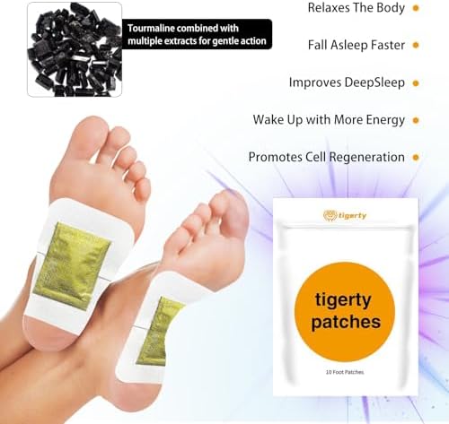 Parches para los pies Tigerty (10 Piezas), Parches Adhesivos de Vinagre de Bambú y Jengibre, Relajación y Alivio del Estrés, Mejor Sueño - imagen 8