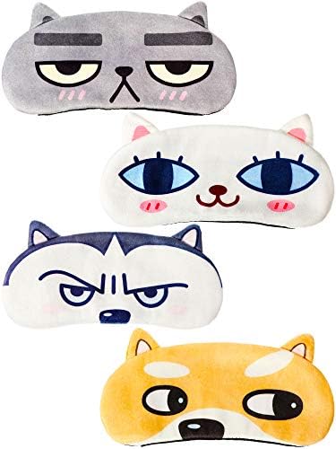 Máscara de Sueño para Niños y Adultos, 4 Piezas de Animales (Gato y Perro) con Correa Ajustable, Suave y Divertida, Ideal para Viajes y Meditación - imagen 1