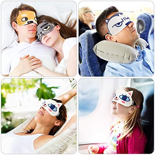 Máscara de Sueño para Niños y Adultos, 4 Piezas de Animales (Gato y Perro) con Correa Ajustable, Suave y Divertida, Ideal para Viajes y Meditación - imagen 6
