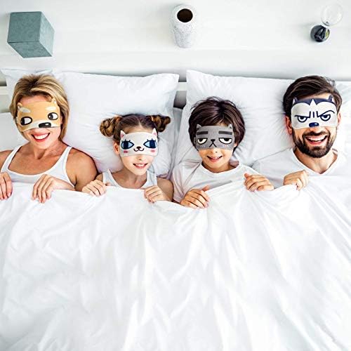 Máscara de Sueño para Niños y Adultos, 4 Piezas de Animales (Gato y Perro) con Correa Ajustable, Suave y Divertida, Ideal para Viajes y Meditación - imagen 7