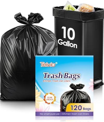 Bolsas de Basura Medianas Teivio de 10 Galones y 120 Cuentas, Forros para Bote de Baño, Plásticas para Hogar, Oficina, Cocina y Jardín, Negras - imagen 1