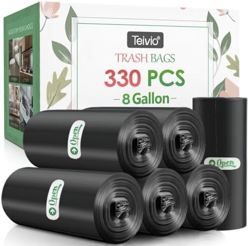 Bolsas de Basura Medianas Teivio de 10 Galones y 120 Cuentas, Forros para Bote de Baño, Plásticas para Hogar, Oficina, Cocina y Jardín, Negras - imagen 8