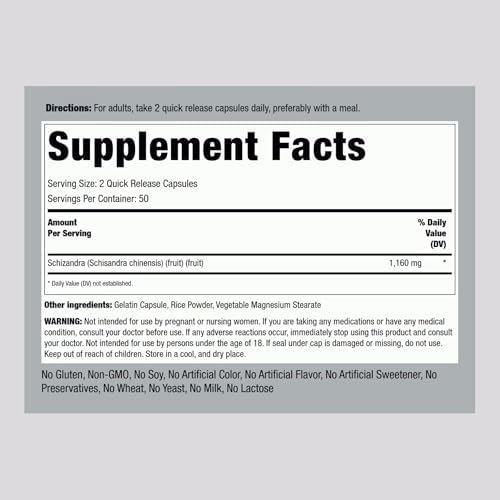Cápsulas de Fruto de Schizandra Piping Rock 1160mg | 100 Unidades | Suplemento Sin OGM, Libre de Gluten - imagen 2