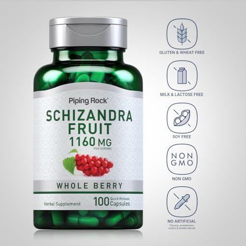 Cápsulas de Fruto de Schizandra Piping Rock 1160mg | 100 Unidades | Suplemento Sin OGM, Libre de Gluten - imagen 3