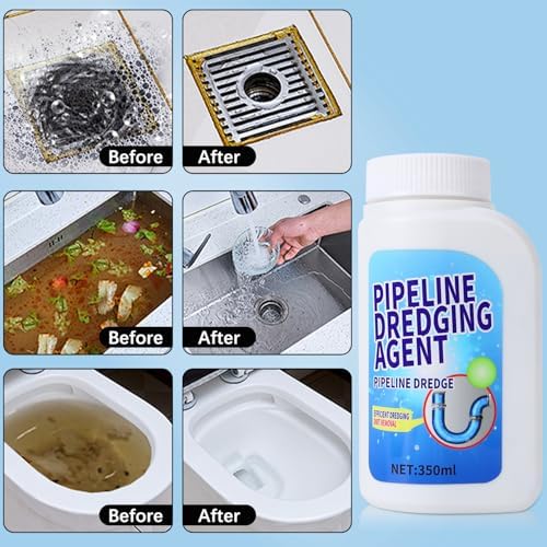 Agente Desatascador de Tuberías Pipeline, Limpiador de Drenaje 350ml, Poderoso Polvo Limpiador para Cocina y Baño, Herramienta de Limpieza Rápida - imagen 5