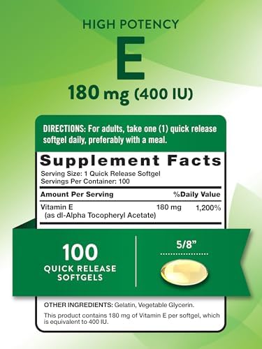 Vitaminas E Nature's Truth en Softgels | 400 IU 180mg | 100 Cápsulas | Suplemento No Transgénico y Libre de Gluten - imagen 2