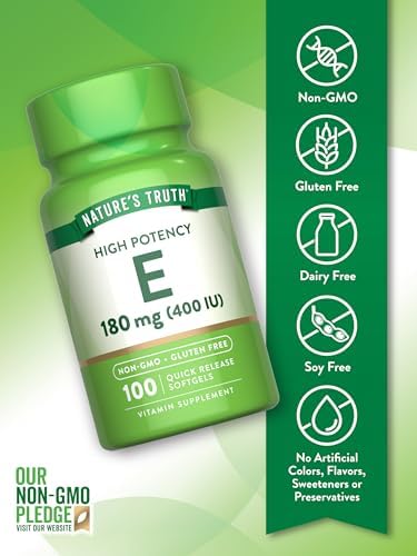 Vitaminas E Nature's Truth en Softgels | 400 IU 180mg | 100 Cápsulas | Suplemento No Transgénico y Libre de Gluten - imagen 3