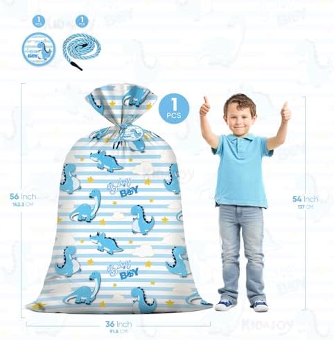 KIDAJOY Bolsa de Regalo Plástica Jumbo de Dinosaurio Azul para Baby Shower, 56 x 36 Pulgadas, Suministros y Decoraciones para Fiestas de Bebé - imagen 2