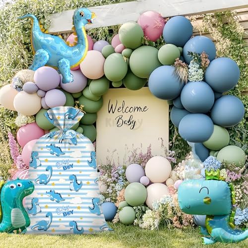 KIDAJOY Bolsa de Regalo Plástica Jumbo de Dinosaurio Azul para Baby Shower, 56 x 36 Pulgadas, Suministros y Decoraciones para Fiestas de Bebé - imagen 4
