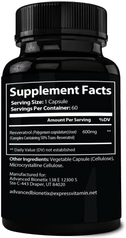 Suplemento de Resveratrol Trans Micronizado Advanced Bionetix 2X Potencia. 1200mg por 2 Cápsulas. Fórmula Antioxidante de Alta Absorción para - imagen 6