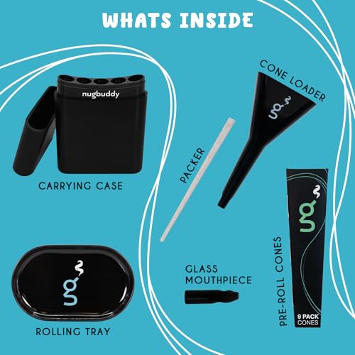 Kit de Cargador de Conos Nugbuddy | 6 Piezas Accesorios para Cigarrillos | Soporte, Bandeja, Rellenador, Compactador, Punta, Papel | Solo para Uso de - imagen 3