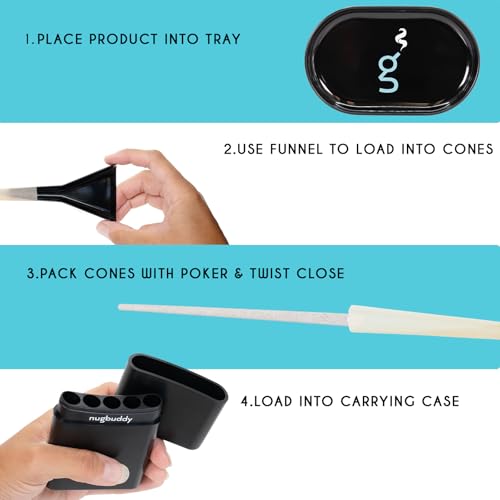Kit de Cargador de Conos Nugbuddy | 6 Piezas Accesorios para Cigarrillos | Soporte, Bandeja, Rellenador, Compactador, Punta, Papel | Solo para Uso de - imagen 4