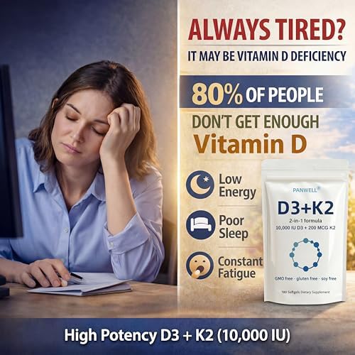 Suplemento de Vitamina D3 K2 PANWELL 10000 UI con MK-7 200 mcg, Aceite de Coco, 180 Cápsulas Blandas, Apoya la Absorción de Calcio y la Salud Ósea, - imagen 3