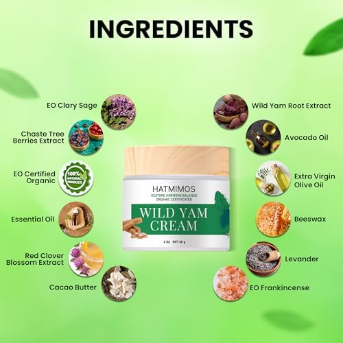 Crema de Yam Silvestre HATMIMOS, 2oz, Orgánica para Balance Hormonal, Apoyo en Perimenopausia y Menopausia, Sin Fragancia, para Todo Tipo de Piel - imagen 4