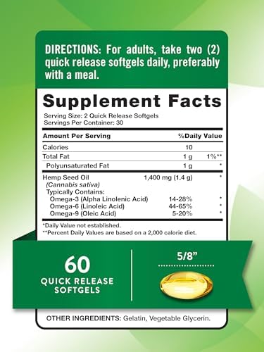Softgels de Aceite de Cáñamo Nature's Truth | 1400mg | 60 Cápsulas | Omega 3 6 9 | Prensado en Frío | Suplemento Sin OGM y Sin Gluten - imagen 2