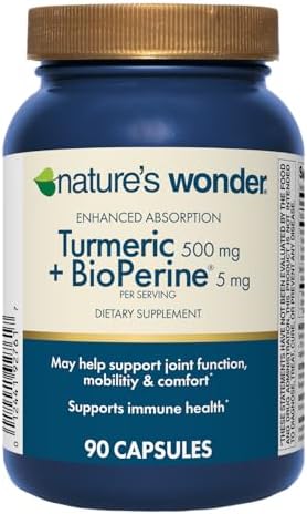 Suplemento de Cúrcuma Nature's Wonder con BioPerine - Complejo de Cúrcuma 500mg con BioPerine 5mg para Función Articular, Movilidad y Comodidad, 90 - imagen 1