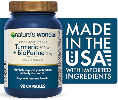 Suplemento de Cúrcuma Nature's Wonder con BioPerine - Complejo de Cúrcuma 500mg con BioPerine 5mg para Función Articular, Movilidad y Comodidad, 90 - imagen 2