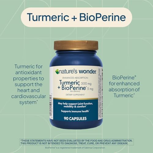 Suplemento de Cúrcuma Nature's Wonder con BioPerine - Complejo de Cúrcuma 500mg con BioPerine 5mg para Función Articular, Movilidad y Comodidad, 90 - imagen 3